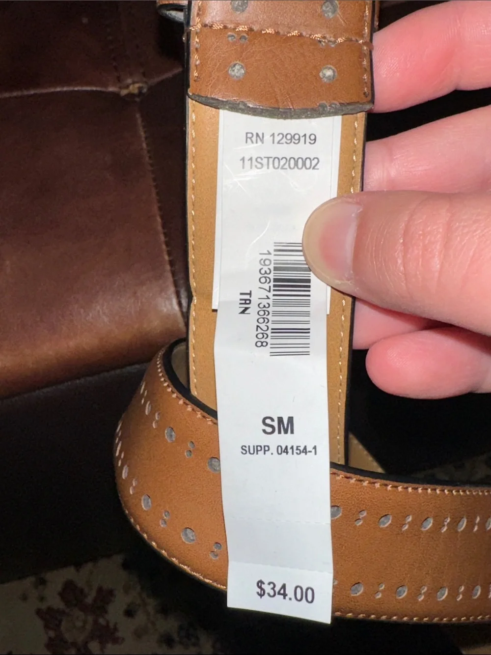 Stafford Men's Brown faux Leather Belt with cut out details